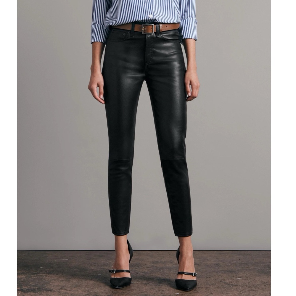 Rag & Bone Lamb Leather Jeans Pants Women's Size 29 Anthracite Black High Rise